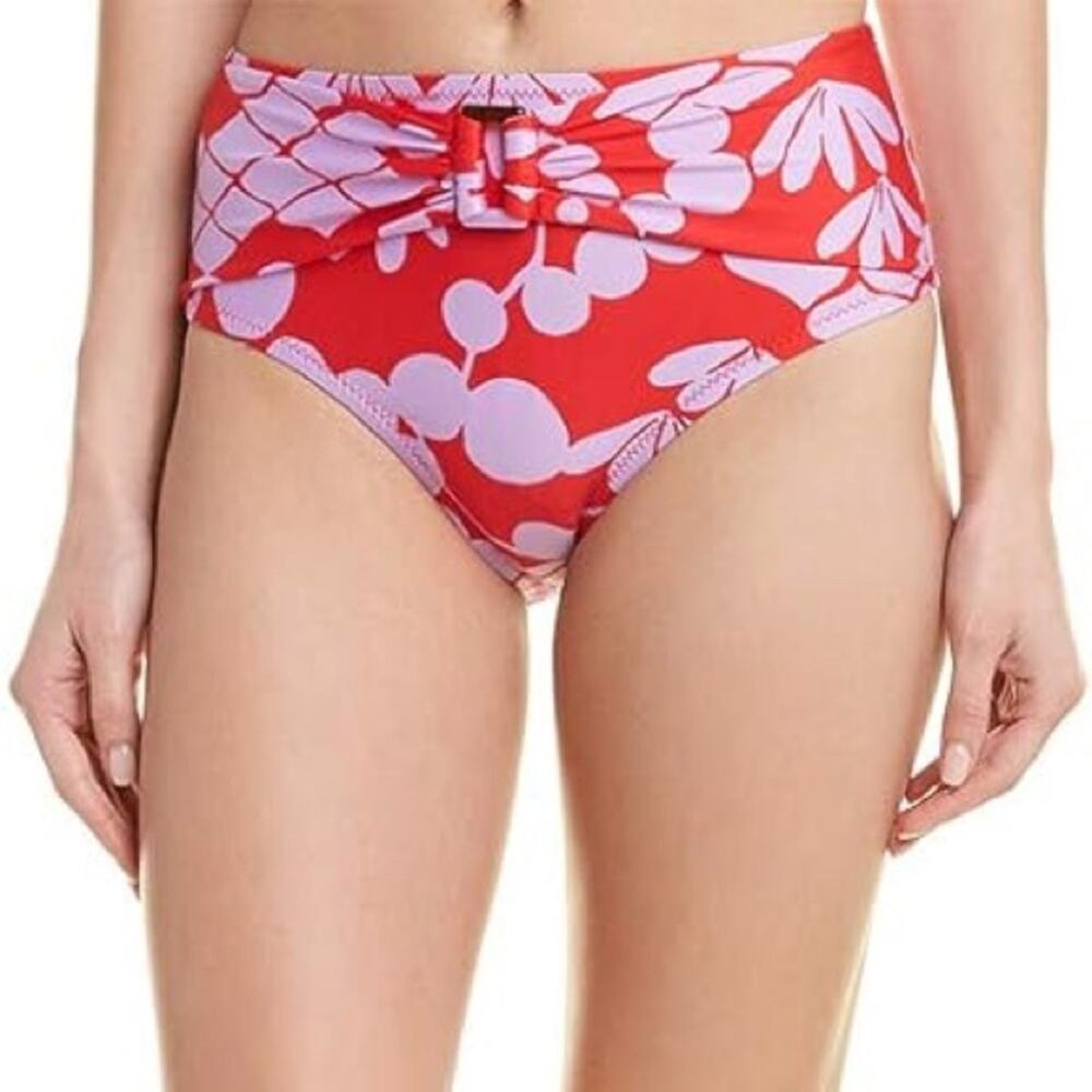 Trina Turk ruched Front High Waist Hipster Bikini Swim Bottom sz 12 red purple